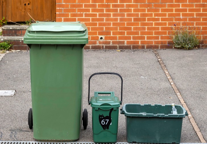 Kerbside recycling bins ready for collection